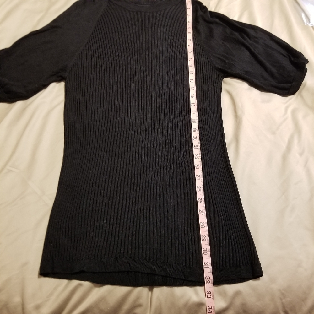 Vintage Y2K Murano Silk Black Ribbed Crewneck Short Sleeve Tunic Sweater - Picture 8 of 8